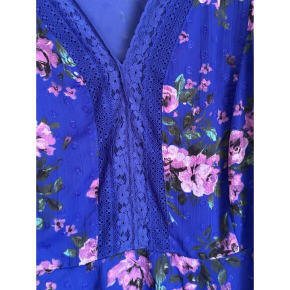 Torrid Blue Floral Peplum Chiffon Dot Lace Inset Top Size 4X Cottagecore Fairy - Picture 3 of 10